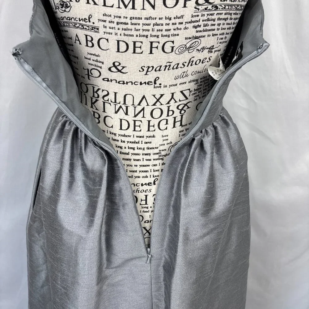 Alfred Sung Women’s Size 0 Silver Gray Halter Cocktail Dress Pockets Ruffle Neck